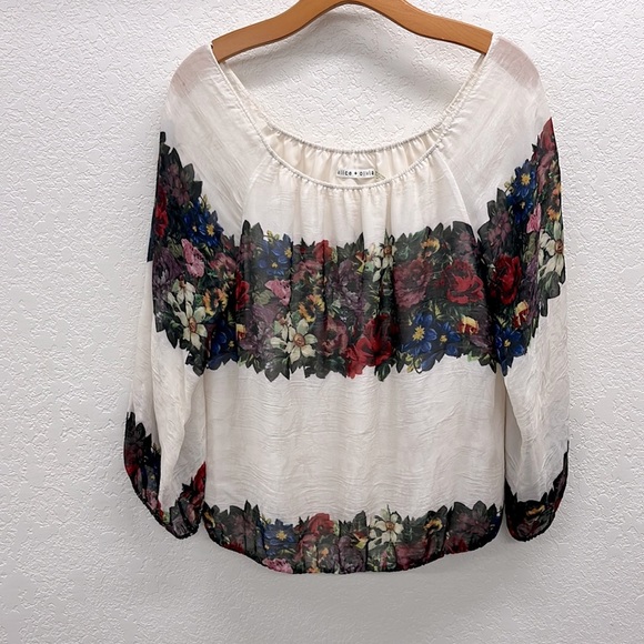 Alice + Olivia Silk Alta Floral Print Peasant Top S - Picture 1 of 7